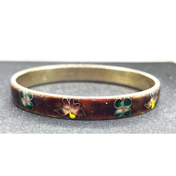 Vintage Cloisonné Enameled Floral Bangle Bracelet - Picture 1 of 5